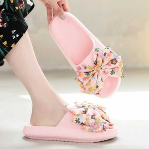 Slippers Slippers Handmade Bow Tie Summer Shoes for Women Non-Slip Thick Beach Sandals 2022 Fashion Soft Sole Eva Home Slides H240326HMCT