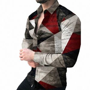 LG SLEEVE HAWAII SHIRTS TRE DIMENSIAL 3D PRINT LAPEL SHIRTS MEN FI Skjortor Geometriska strandblus Luxury Mens Clothing S0JC#