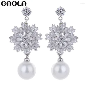 Dangle Earrings High Quality Elegant Snowflake Shape 925 Sterling Silver Earring Freshwater Pearl Crystal Jewelry GLE4869A