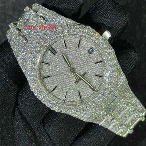 Moissanite Full Iced Out Mens Watch Feathel Felest Font Font Watch Hip Hop Bling Watch