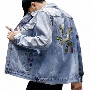 men's Denim Jacket with Embroidery Male Jean Coats Blue Original Autumn Menswear Y2k Fi Wed Joker Cowboy Large Size L G e8eX#