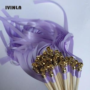 Party Decoration 50pcs/Lot Light Purple Wedding Ribbon Wands With Sliver Bell för