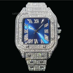 High Quality Hip Hop Jewelry Stainless Steel Blue Square Invisible Setting Iced Out Diamond Watch Baguette VVS Moissanite Watch