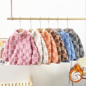 Kids Clothes Plush Jackets Winter Thickened Cardigan Coats Boys Girls Warm Outwears Toddler Youth Children Clothing Pink Blue Grey Coffee 65mU#
