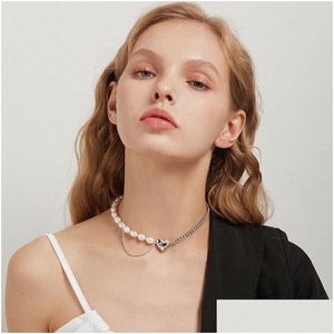 Chokers Choker ponadczasowy cud fantazyjne cyrkonia serce Naturalny Pearl Pave Naszyjnik Kobiety Jewelrry Ins Trendy Designer Party Goth Korean Etegc