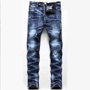 Высококачественные мужские джинсовые брюки с эластичными отверстиями, джинсы
