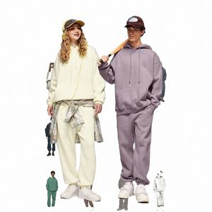 Inflation 350GSM tjock Vlevet -spårning unisex 2023 Trendig fast färg jogging kostym Mens tom matchning fleece Sweatpant Set R06b#