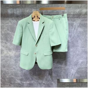 Mens Suits Blazers erkek kıyafet seti 2023 şort takım elbise ceket setleri yaz ince yüksek son Kore İngiliz moda gündelik kısa kollu kıyafetler otxdr