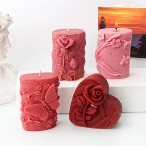 Moldes de cozimento amor rosa vela molde em relevo borboleta forma de cilindro ornamento bolo de aniversário de casamento