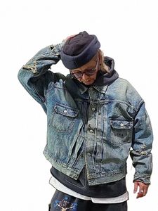 24SS Saint X BBJ Spring Summer Men's High Street Hip Hop Vintage Distray Denim Jacket B3DW#