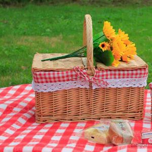 Storage Baskets Picnic Basket Natural er Basket With Handle And Lid Camping Storage Baskets Food Sundry Container Fruit Flower Display Boxes