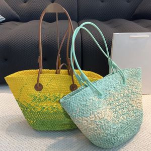 Nova grande capacidade de palha tecido cesta luxo designer alça couro bolsa ombro feminino casual compras verão praia saco sacola bolsa alta qualidade