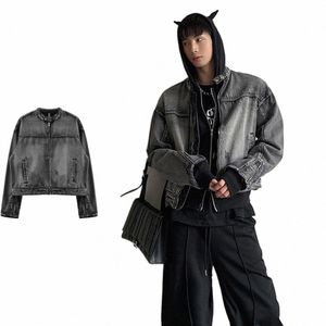 Ons denimjacka män kvinnor amerikansk vintage beskuren cowboy kappa hiphop löst avslappnad motorcykeljacka unisex zip-up outwear i9li#