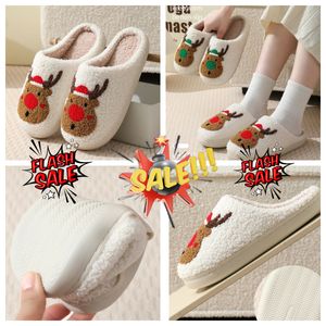 Comfortable Home Cute Cartoon Santa Claus Couples Warm Cotton GAI Designer Elk Lovely Thick Plush Unisex Winter White slippers Cream