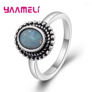 Cluster Rings Pure 925 Sterling Silver Ring Mystic Rainbow Opal Stone Original Antik Design Gift Smycken för Women Man Party