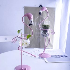 Vases Flamingo Hydroponic Vase Sill Container Desktop Decoration Ornaments Plant Glass Bottle Flower Arrangement Container Home Decor