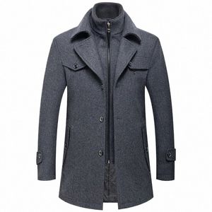 Zimowe mężczyzn Slim Fit Wool Trench Coats Fi Middle LG Owezyjna odzież męska podwójna kołnierz zamek błyskawiczny Casusal wełniane płaszcze 22zg#