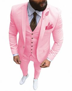 new Pink Men's 3 Pieces Suit Formal Busin Notch Lapel Slim Fit Tuxedos Best Man Blazer For Wedding Party Set s1cC#