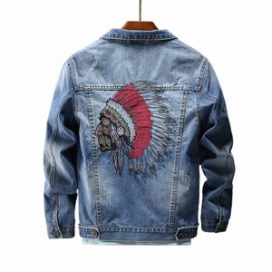 Prowow Fi Streetwear Men Jacket Retro Blue Indian Chief Embroidery Denim Jackets Men Size M-6xl Hip Hop Punk Coats A17C#
