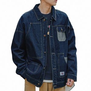 Japon mavi denim ceket adam retro gevşek dış giyim erkek kot kargo ceket kovboy rahat rüzgar pokları ceket ceket 39xz#