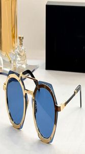 Geometriska klockor solglasögon för kvinnor män guldmetall blå lins unisex sommarglasögon gafas de sol uv4006539887