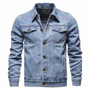 2023 Spring Autumn Men denim Jackor Casual Solid Color Lapel Single Breasted Jeans Jacket Man Slim Fit Cott Outwear Coats A2F3#