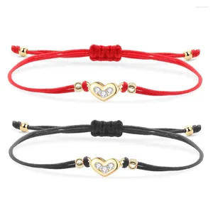 Charme Pulseiras Red String Pulseira Cubic Zirconia Pedras Mini Amor Coração Mulheres Banhado A Ouro Latão CZ Cord Handmade