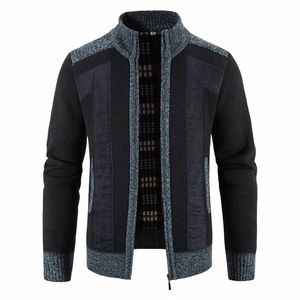 새로운 가을 겨울 남자 재킷 코트 뜨개질 외형 패치 워크 스탠드 칼라 LG 슬리브 따뜻한 지퍼 캐주얼 재킷 남성 의류 p7hq#