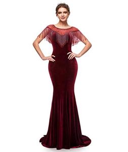 Högkvalitativa kvinnor039 -tal Long Mermaid Prom -klänningar Bourgogne pärlade formella klänningar 2019 Designer Tillfälle klänningar8793531