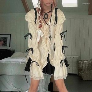 Blusas femininas e-girl y2k estética camisa de renda grunge gótico irregular fada harajuku bandagem vintage lolita roupas shopping goth