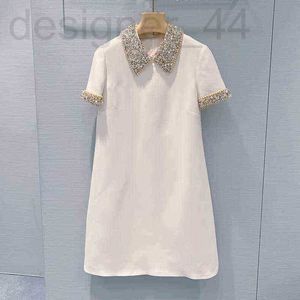 Temel gündelik elbiseler tasarımcı beyaz elbise lüks el yapımı diond çivili prl lerity temperent etek yaka ince suer ol2m