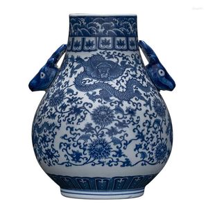 Vasen, blaues und weißes Porzellan, Jingdezhen, antike chinesische Dekorationen, Zuhause, Wohnzimmer, Blumenarrangement