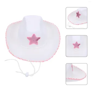 Basker västerländsk stil denim pentagram hatt barn har fest cowgirl hattar ullrosa stjärna