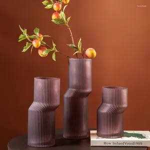 Vasos roxo vidro listrado vaso abstrato arte hidropônica fabricante de flor criativa sala de estar escritório estante garrafa organizador