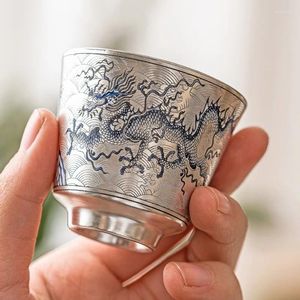 Cups Saucers Silver Plating Chinese Ceramic Dragon Tea Cup Set Beatiful Teaware Bowl for Ceremony Flowers Teacup Deng's Store