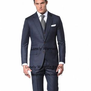 Clássico Azul Marinho Mens Ternos 3 Peça Set Formal Busin Blazer Slim Fit Casamento Noivo Smoking Terno Masculino Jaqueta Colete Calças h9R6 #