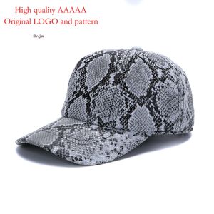 Ny äkta läder Snake Print fårskinn Baseball Men's Duckbill Cap, justerbar för våren och hösten