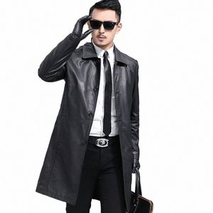 men Leather Coat, Cowskin Trench, Dust Coat, Lapels Trench, Male Busin Casual Coat, 5XL, Spring and Autumn u9sw#