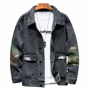 Jackor Men Jeans Jacket Camoue Stitching Denim Jacket Loose Plus Size Motorcykeljacka Streetwear Original Men's Coat U0JD#