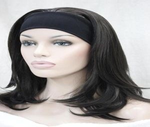 Encantador linda nova venda feminina 34 peruca com bandana marrom escuro longa reta ondulada meia peruca sintética 83564244389994