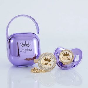 MIYOCAR personalized Metallic purple bling pacifier and clip pacifier box set BPA free dummy Luxury unique color and design 240322