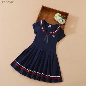 Vestidos da menina Meninas vestido uniforme escolar vestidos de gola virada para baixo 5-12 anos crianças roupas formais crianças verão mangas curtas roupas yq240327