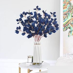 Dekorativa blommor kransar 2st blå lång eukalyptus lämnar konstgjorda grönska stammar falska växter grenar för hemblommor arrangemang dh8tb
