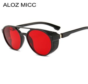 ALOZ MICC 2019 Новые ретро солнцезащитные очки в стиле стимпанк Женские дизайнерские дизайнерские солнцезащитные очки с боковой сеткой Круглые мужские солнцезащитные очки в стиле панк Красно-серые линзы UV400 A6459386269