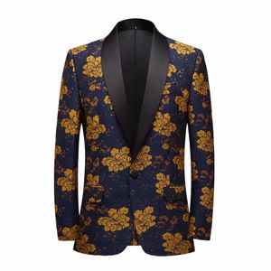 Męskie kwiatowe Jacquard Blazers Slim Fit Elegancka Tuxedo Suit Blazer Jacket Fi New Men Men PROM PROM WEDDN STAPER COUNGER N2MI#