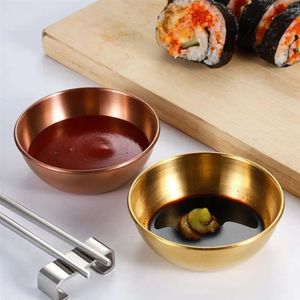 Pratos redondos de aço inoxidável, tigelas de tempero, copos de condimentos para sushi, prato pequeno, pires, mini pratos de aperitivo 6