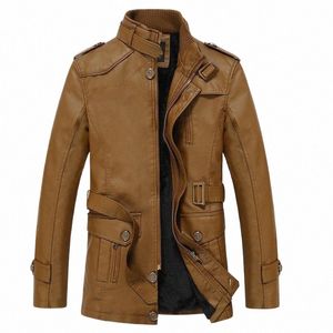 Verdickte und plüschige Lederjacke für Herren, mittellange, warme Cott-Jacke, Freizeitmantel, mittleres Alter, Winter K355#