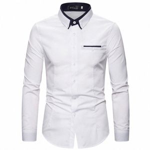 Nya mäns casual skjortor Solid Color Busin Formal Classic Lapel Collar LG Sleeve Shirt och blus toppar kläder för manliga h1ae#