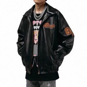 american Retro Leather Jacket Men Women Streetwear Fi Hip Hop Baseball Uniforms Coats Loose Tops Unisex Leather Clothing i3fd#