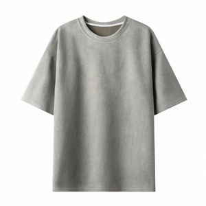 メンズスエード半袖TシャツビンテージルーズTシャツ女性カジュアル特大Tシャツoネックレトロトップティー新しい2024 Y8IV＃